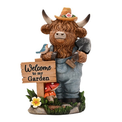 Country Living Highland Cows With Sign Welcome To My Garden