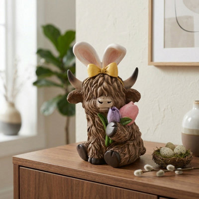 Garden Greatness Highland Cow Easter Bunny Ornament from B&Q