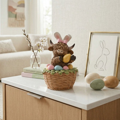 Garden Greatness Highland Cow In Easter Basket Ornament from B&Q