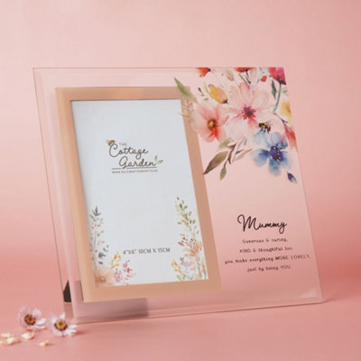Glass Photo Frame for Mummy with Wording and Floral Design 4'x6' Picture - Image 4