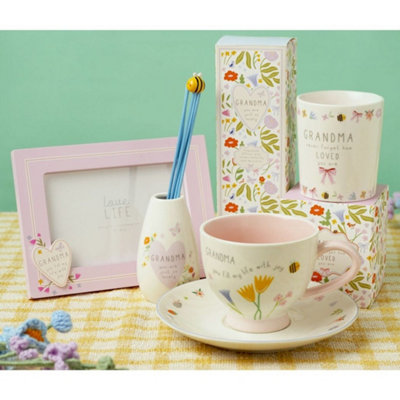 George Pink & White Love Life Cup & Saucer Set - Grandma - Image 5