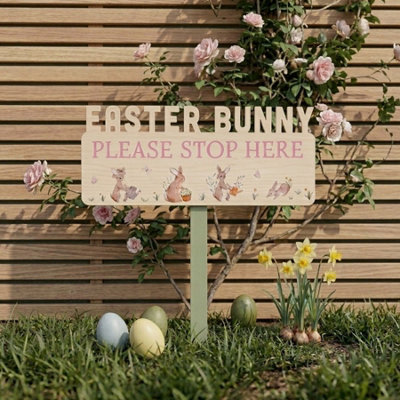 Garden Greatness Easter Bunny Stop Here Stake Decoration from B&Q