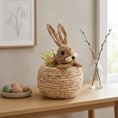 Garden Greatness Springtime Straw Bunny In Floral Decoration from B&Q