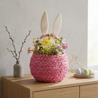 Garden Greatness Peony Faux Flower Easter Bunny Basket from B&Q