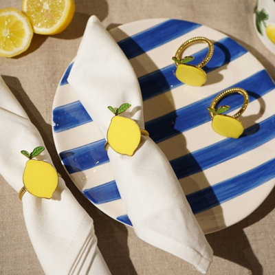 Hestia Unisex Yellow Set Of 4 Lemon Napkin Rings In - Image 4
