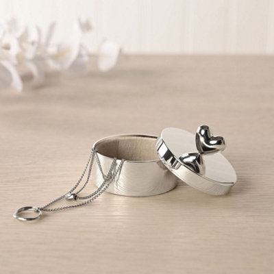 Sophia Unisex Silver Plated Heart Round Trinket Box In - Image 3