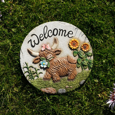B&Q -  Cement Stepping Stones Highland Cow Welcome