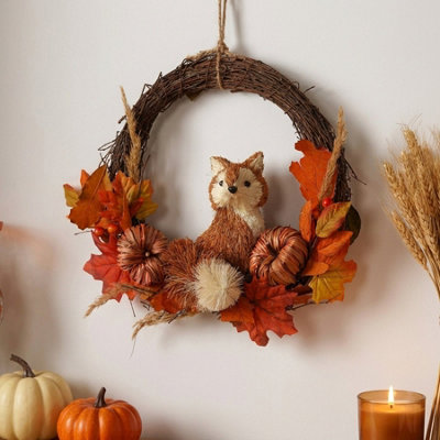 Garden Greatness Orange Autumnal Woodland Rattan Fox Wreath - Image 5