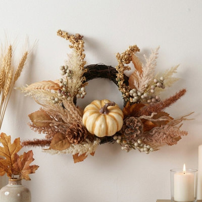 Rackhams Cream/Brown Neutral Pumpkin Mini Wreath - Image 5
