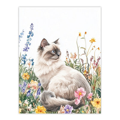 Artery8 Unframed Wall Art Ragdoll Cat Lover Pet Wildflower Floral Portrait12X16 Inch from B&Q