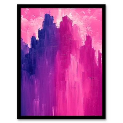 Artery8 Framed Wall Art Abstract City Skyscrapers Pink Purple Cityscape Print12X16 Inch from B&Q