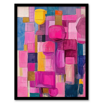 Artery8 Wine Lover Drinks Pink Abstract Cubist Still Life Wall Art PrintA4 Size from B&Q