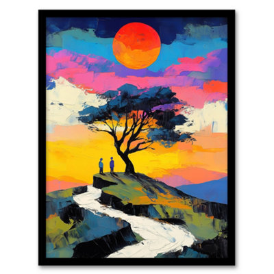 Artery8 Framed Wall Art Couple Watching Sunset Hilltop Colourful Romantic Print12X16 Inch from B&Q