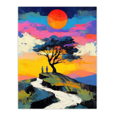 Artery8 Unframed Wall Art Couple Watching Sunset Hilltop Colourful Romantic12X16 Inch from B&Q