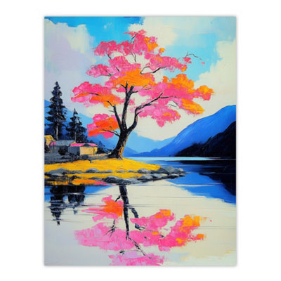 Artery8 Unframed Wall Art Cherry Blossom Tree By Lake Coastal Landscape12X16 Inch from B&Q