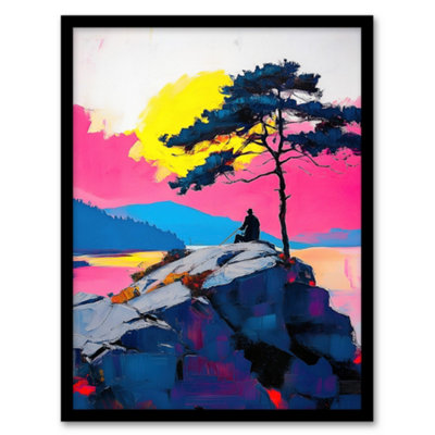 Artery8 Old Man Lone Tree Sunset Coastal Cliff Landscape Wall Art PrintA4 Size from B&Q