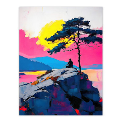 Artery8 Unframed Wall Art Old Man Lone Tree Sunset Coastal Cliff Landscape12X16 Inch from B&Q