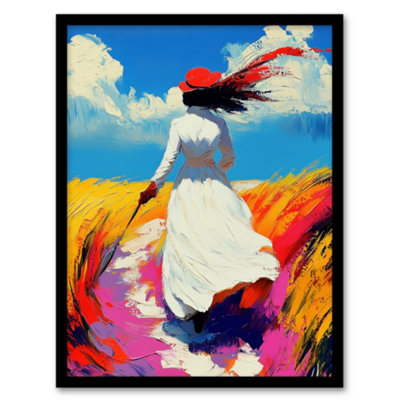 Artery8 Lady Walking Through Windy Wheat Field Landscape Wall Art PrintA4 Size from B&Q