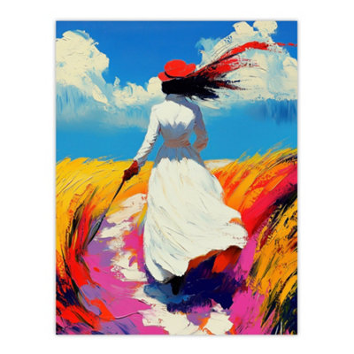 Artery8 Unframed Wall Art Lady Walking Through Windy Wheat Field Landscape12X16 Inch from B&Q