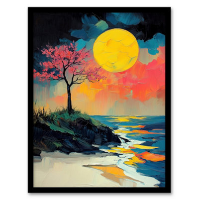 Artery8 Cherry Blossom Tree By Shore Coastal Sunset Wall Art PrintA4 Size from B&Q