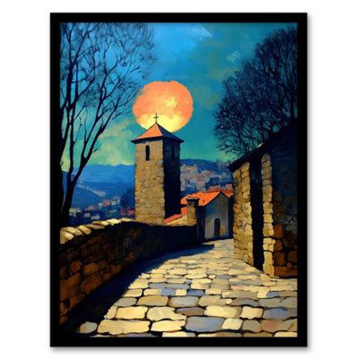 Artery8 Sunset Sun Over Medieval Sicily Village Travel Wall Art PrintA4 Size from B&Q