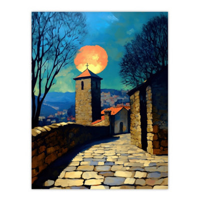 Artery8 Unframed Wall Art Sunset Sun Over Medieval Sicily Village Travel12X16 Inch from B&Q