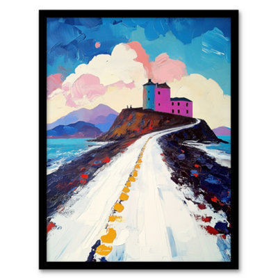 Artery8 Lindisfarne Island In Winter Colourful Coastal Wall Art PrintA4 Size from B&Q