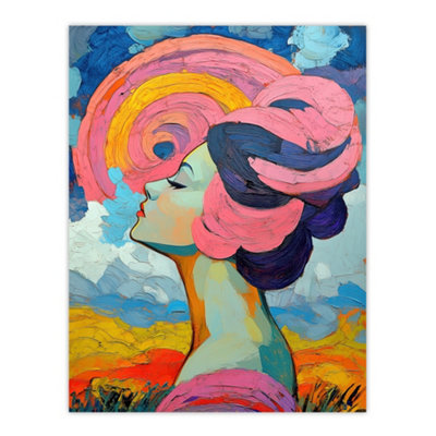 Artery8 Unframed Wall Art Woman Portrait Sunset Summer Bliss Conceptual12X16 Inch from B&Q