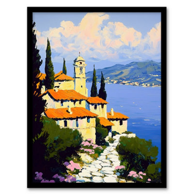 Artery8 Framed Wall Art Christian Church Coastal Cliff Italy Landscape Print12X16 Inch from B&Q
