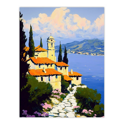 Artery8 Unframed Wall Art Christian Church Coastal Cliff Italy Landscape12X16 Inch from B&Q