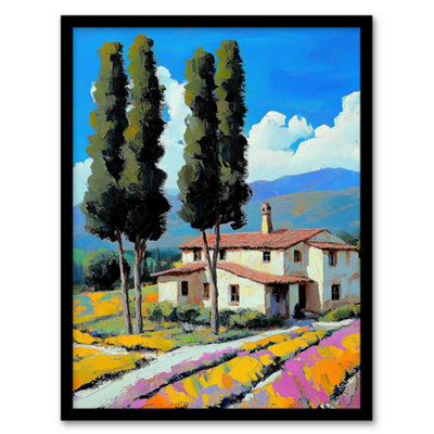 Artery8 Framed Wall Art Spanish Countryside House Summer Landscape Travel Print12X16 Inch from B&Q