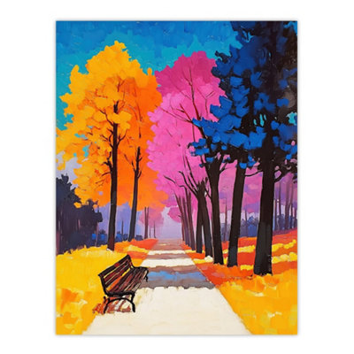 Artery8 Unframed Wall Art Park Bench Colourful Tree Path Vibrant Landscape12X16 Inch from B&Q