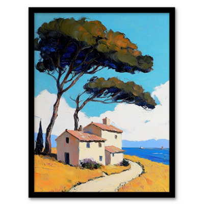 Artery8 Framed Wall Art Holiday Cottage By Sea Coastal Spain Painting Print12X16 Inch from B&Q