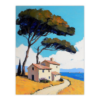 Artery8 Unframed Wall Art Holiday Cottage By Sea Coastal Spain Painting12X16 Inch from B&Q
