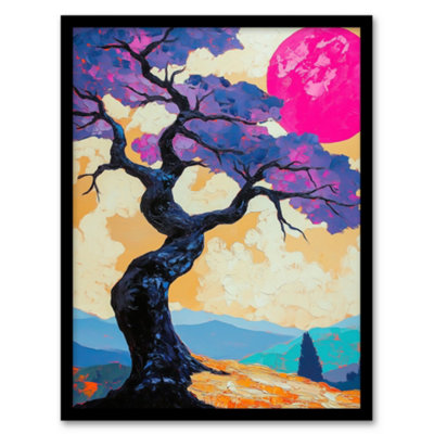 Artery8 Framed Wall Art Jacaranda Purple Flower Tree Sunset Landscape Print12X16 Inch from B&Q