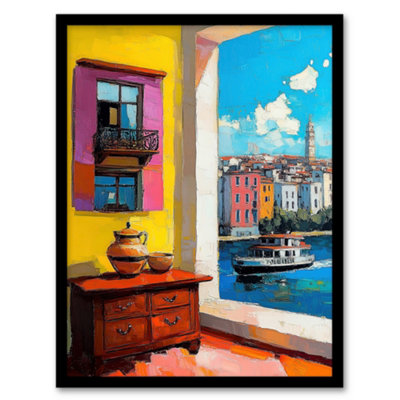 Artery8 Amalfi Coast Coastal City View Boat Italy Summer Wall Art Print - A4 Size