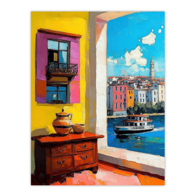 Artery8 Unframed Wall Art Amalfi Coast Coastal City View Boat Italy Summer12X16 Inch from B&Q