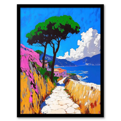 Artery8 Santorini Greece Coastal Path Colourful Landscape Wall Art PrintA4 Size from B&Q