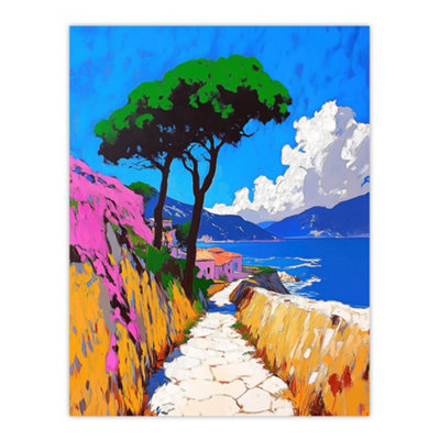 Artery8 Unframed Wall Art Santorini Greece Coastal Path Colourful Landscape12X16 Inch from B&Q