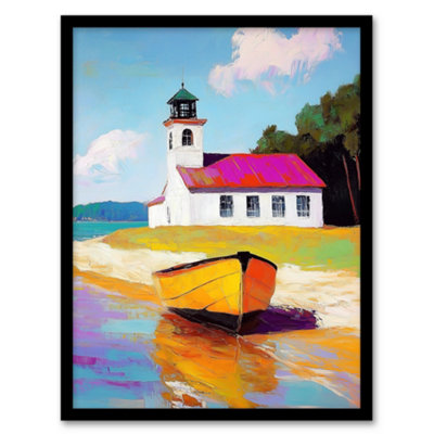 Artery8 Framed Wall Art Boat By Small German Chapel Coastal Landscape Print12X16 Inch from B&Q