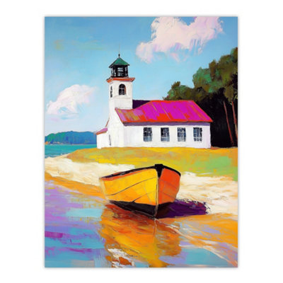 Artery8 Unframed Wall Art Boat By Small German Chapel Coastal Landscape12X16 Inch from B&Q