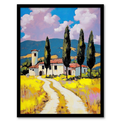 Artery8 Italian Countryside Villa Cypress Trees Landscape Wall Art PrintA4 Size from B&Q