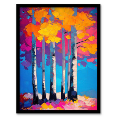Artery8 Autumn Birch Trees Vibrant Abstract Painting Wall Art PrintA4 Size from B&Q
