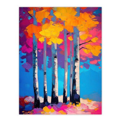 Artery8 Unframed Wall Art Autumn Birch Trees Vibrant Abstract Painting12X16 Inch from B&Q
