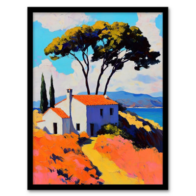 Artery8 Italian Seaside Villa In Spring Vibrant Painting Wall Art PrintA4 Size from B&Q