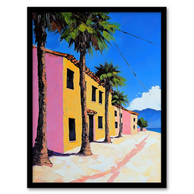 Artery8 Coastal Village Houses Palm Trees Spain Townscape Wall Art PrintA4 Size from B&Q