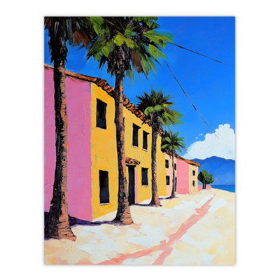Artery8 Unframed Wall Art Coastal Village Houses Palm Trees Spain Townscape12X16 Inch from B&Q