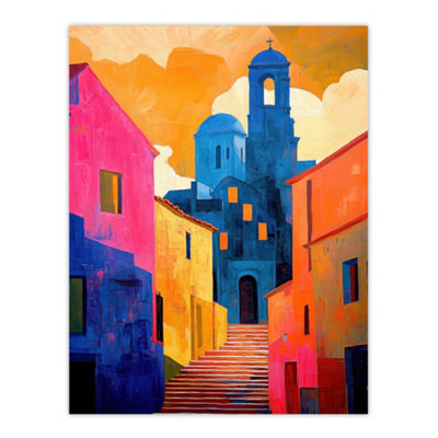 Artery8 Unframed Wall Art Italian Church Cityscape Colourful Abstract12X16 Inch from B&Q