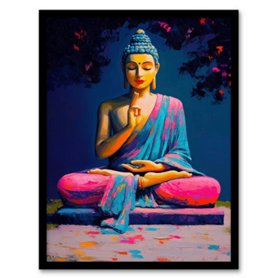 Artery8 Buddha Statue Pink Blue Buddhism Mindfulness Wall Art PrintA4 Size from B&Q