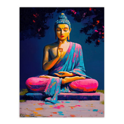 Artery8 Unframed Wall Art Buddha Statue Pink Blue Buddhism Mindfulness12X16 Inch from B&Q